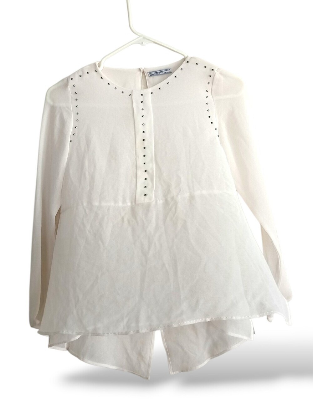 Mayoral White High-Low Peplum Tunic Stud Trim Flowy Angelic High Neck Breezy XS